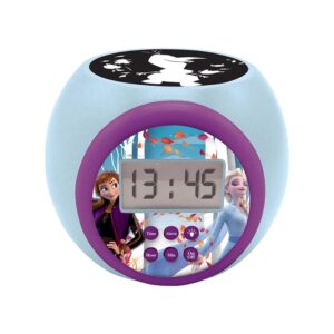 Lexibook Disney Frozen II Anna Elsa Childrens Projector Clock With Night Light Timer Snooze Alarm – Blue/Purple/Black