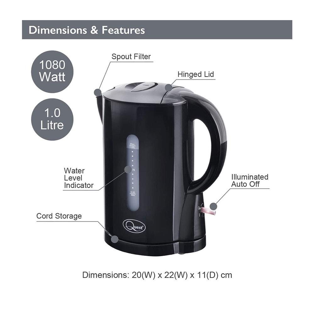 Quest Compact Cordless Jug Kettle Water Level Indicator 1080W 1 Liter