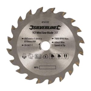 Silverline TCT Mini Saw Blade 85mm Dia – 10mm Bore – 20T – Silver