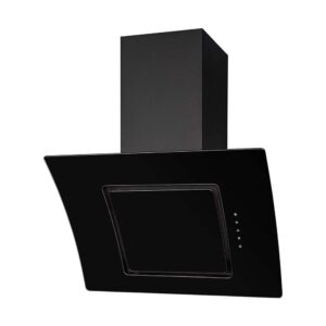 SIA Curved Glass Touch Control Angled Chimney Cooker Hood Kitchen Extractor Fan With LED Lights – Black