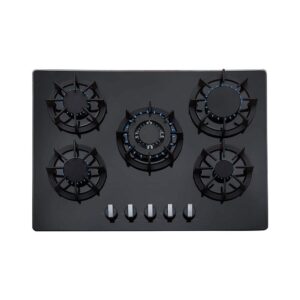 SIA 5 Burner Gas On Glass Hob With Cast Iron Pan Stands And Burner Caps 70cm – Black