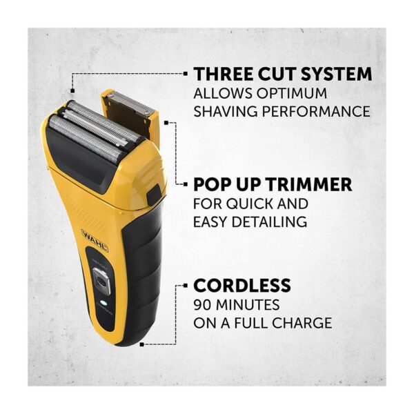 Wahl Lifeproof Wet/Dry Foil Shaver Dual Head Ear And Nose Trimmer Anti-Shock Fully Washable  - Yellow/Black - Image 2