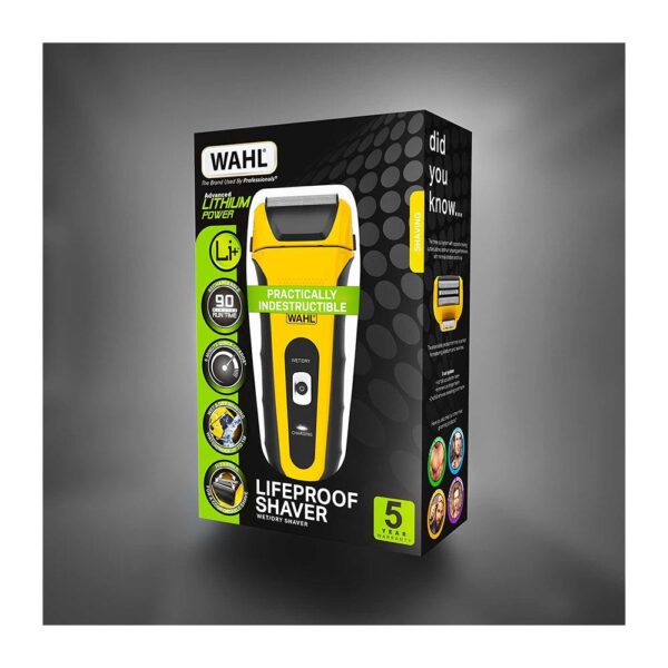 Wahl Lifeproof Wet/Dry Foil Shaver Dual Head Ear And Nose Trimmer Anti-Shock Fully Washable  - Yellow/Black - Image 6