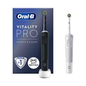 Oral-B Vitality Pro Electric Toothbrushes 2 Tooth Brush Heads 3 Modes Duo Pack Gift Edition – Black And White