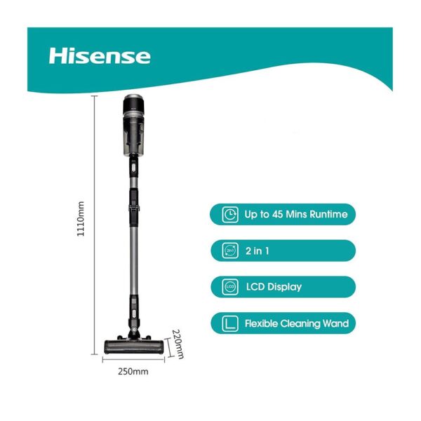Hisense Cordless Vacuum Cleaner With Removable Battery And 45mins RunTime 25.2V 150W 0.45 Liters - Black - Image 2