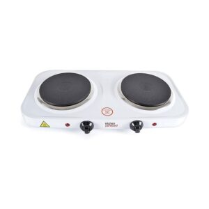 Lloytron Kitchen Perfected 2000W Double Hotplate Cast Iron Variable Heat Settings Power Indicator – White