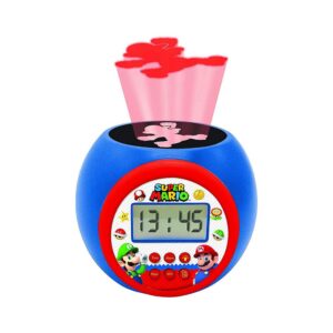 Lexibook Super Mario Childrens Projector Clock With Night Light Timer Snooze Alarm – Red/Blue