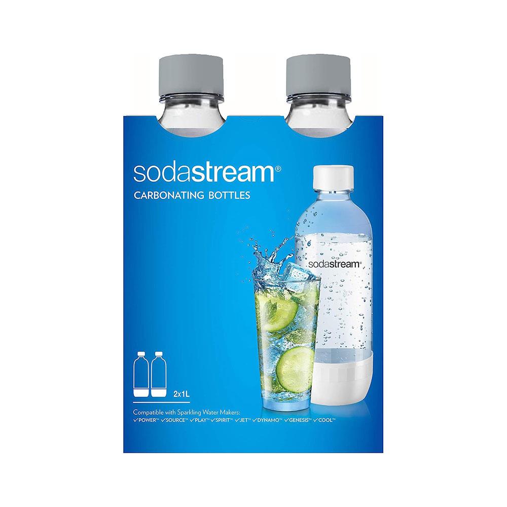 sodastream Sparkling Water Machines Bottles 1 Twin Pack, 2 x 1 Litre, Black