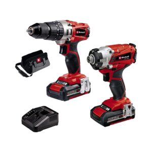 Einhell Power X-Change 18V Cordless Drill And Impact Driver Set With 2 x Batteries Charger And Storage Bag – Red