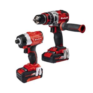Einhell Power X-Change 18V Cordless Combi Drill And Impact Driver Set With Battery And Charger Storage Bag – Red