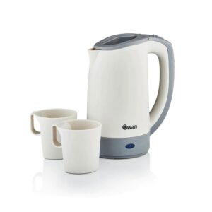Swan Dual Voltage Travel Kettles With Two Tea Cups 600 W 0.5 Litres – White/Grey