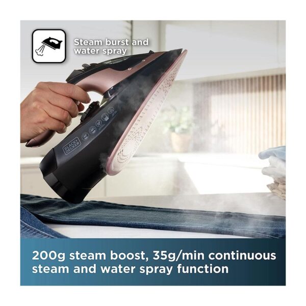 Black & Decker Linen Care Steam Iron Cord/Cordless 2600W 330ml Water Tank - Black And Rose Gold - Image 4