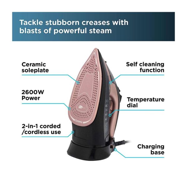 Black & Decker Linen Care Steam Iron Cord/Cordless 2600W 330ml Water Tank - Black And Rose Gold - Image 8