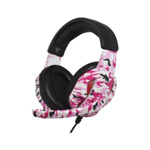Vybe Camo Wired Gaming Headset For Play Station Xbox PC Gaming With LED Lights And Mic – Diva Pink