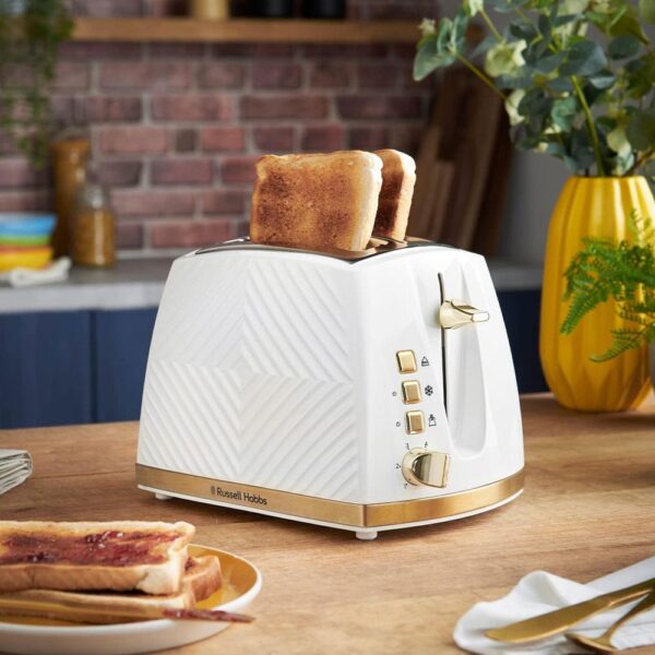Russell Hobbs Groove 2 Slice Toaster With Frozen Cancel And Reheat Settings 850W - White - Image 4