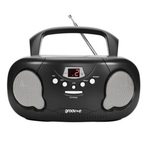 Groov-e Original Boombox Portable CD Player With Radio 3.5mm AUX Input Headphone Jack – Black