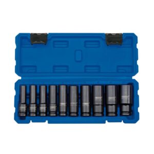 Draper 1/2 Inch Square Drive Metric Deep Impact Socket Set 10mm-27mm 10 Piece – Blue