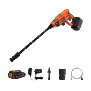 Black & Decker 18V Pressure Washer And Cleaner With 1 x 2ah Battery And 1A Charger 5 Accessories – Orange/Black