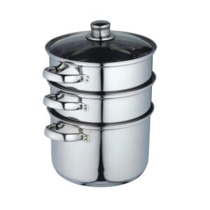 KitchenCraft 3 Tier Food Steamer Pan/Stock Pot Saucepan 22cm Large Stainless Steel – Silver