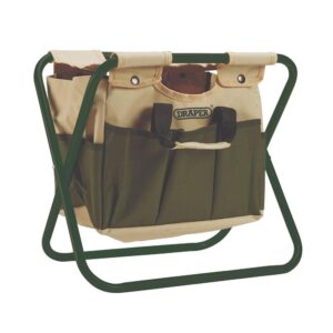 Draper 2-In-1 Foldable Seat And Bag Multiple Pockets Garden Tool Organizer Seat Storage Chair With Handles – Green