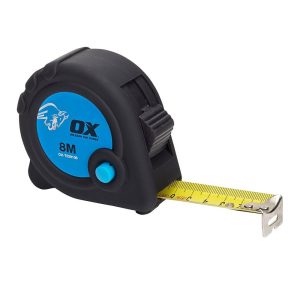 OX Tools Trade Tape Measure 8m Metric Only – Black/Blue