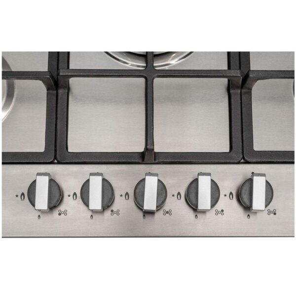 SIA Stainless Steel 5 Burner Gas Hob 70cm With Iron Pan Stands And Wok Burner - Silver/Black - Image 5