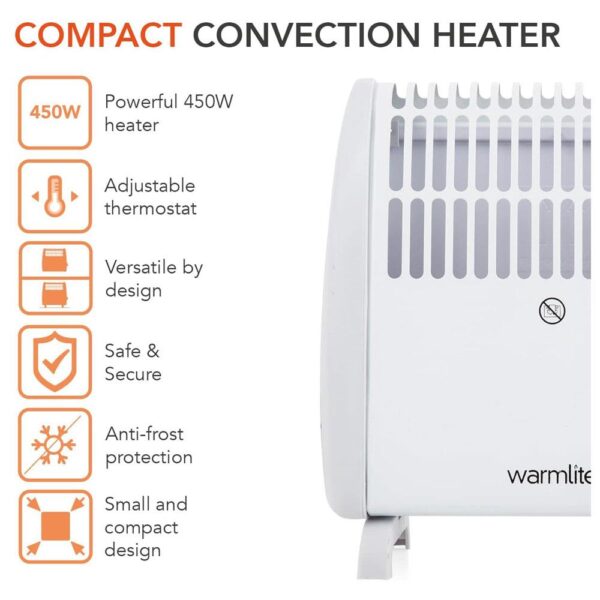 Warmlite Frostwatcher Compact Convection Heater 450W Wall Mountable - White - Image 2