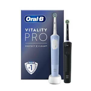 Oral-B Vitality Pro 2 X Electric Toothbrushes 2 Tooth Brush Heads 3 Modes Christmas Gifts – Black And Blue