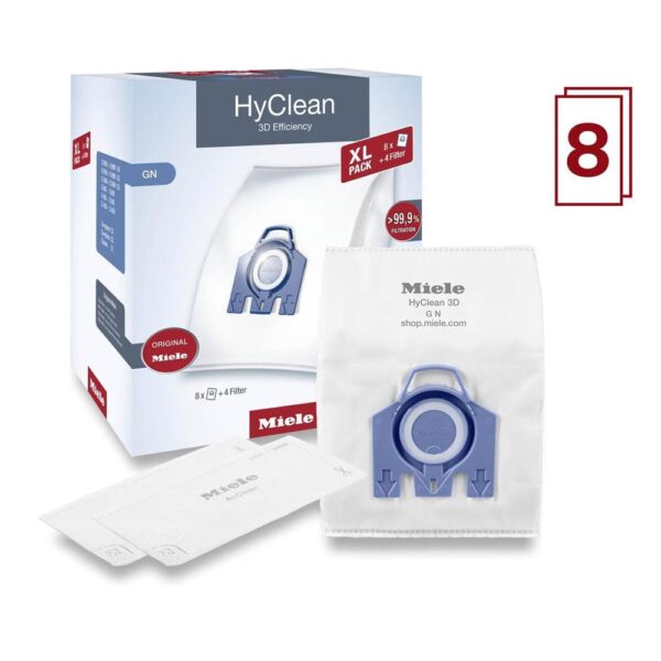 Miele GN XL HyClean 3D Efficiency Vacuum Cleaner Bags 8 Pack - White/Blue - Image 3