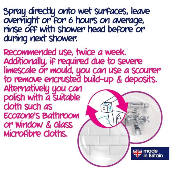 Ecozone Anti-Bacterial Ultra Shower Cleaner Removes Mould Limescale And Polishes - 500ml - Image 3