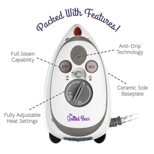 The Quilted Bear Mini Steam Iron Ceramic Sole Base Plate And Travel Hardcase - Black - Image 3