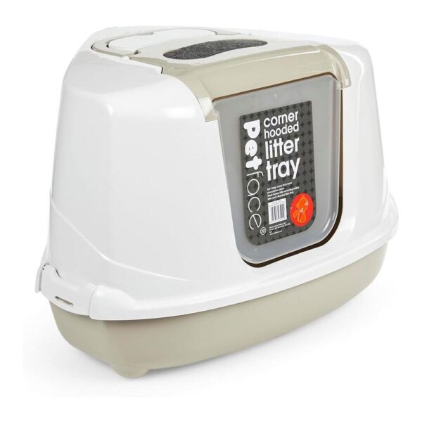 Petface Corner Hooded Cat Litter Tray - Grey - Image 2