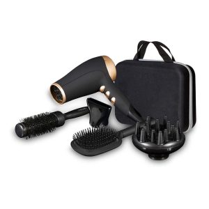 Carmen Noir 2200W Hair Dryer Styling Set With Concentrator Nozzle – Black And Rose Gold