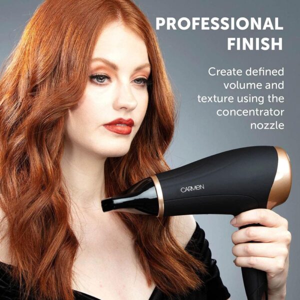 Carmen Noir 2200W Hair Dryer Styling Set With Concentrator Nozzle - Black And Rose Gold - Image 6