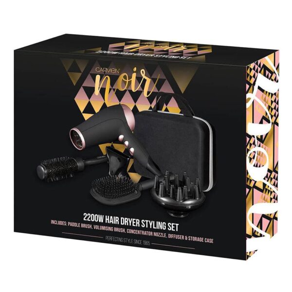 Carmen Noir 2200W Hair Dryer Styling Set With Concentrator Nozzle - Black And Rose Gold - Image 8