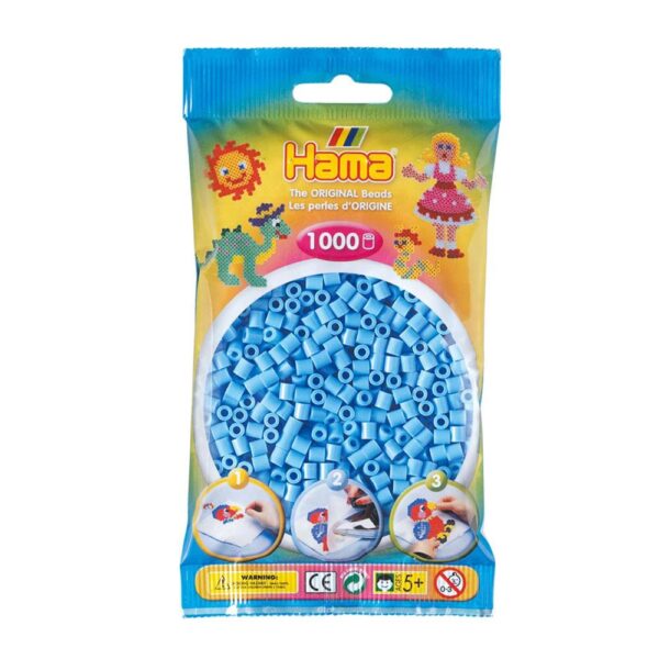 Hama 1000 Midi Beads In Bag Cylindrical Plastic - Pastel Blue