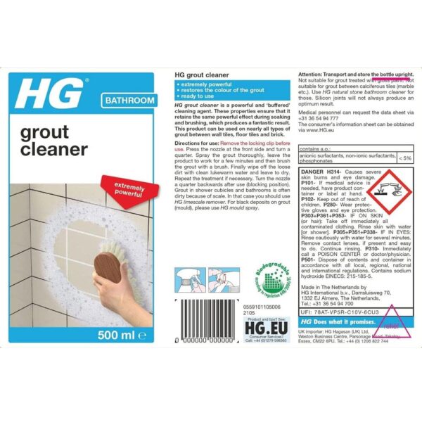 HG Bathroom Grout Cleaner Removes Stubborn Dirt Marks And Stains Between Tiled Walls And Floors - 500ml - Image 6