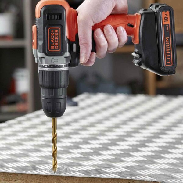 Black & Decker 18V Cordless 2 Speed Hammer Drill With 2 X 1.5Ah Batteries And Charger In Kitbox - Orange/Black - Image 9