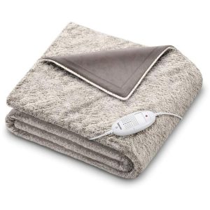 Beurer HD 75 Cozy Nordic Heated Electric Blanket With 6 Temperature Settings Auto Shut-Off Washable – Beige/Brown