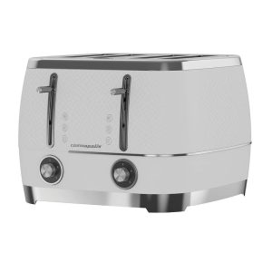 Beko Cosmopolis Retro 4 Slice Toaster Extra Wide Slot Defrost Reheat And Cancel Functions 2000W – White/Chrome