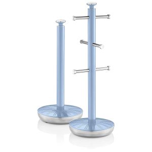 Swan Retro Towel Pole And Mug Tree Set Chrome Stainless Steel – Blue