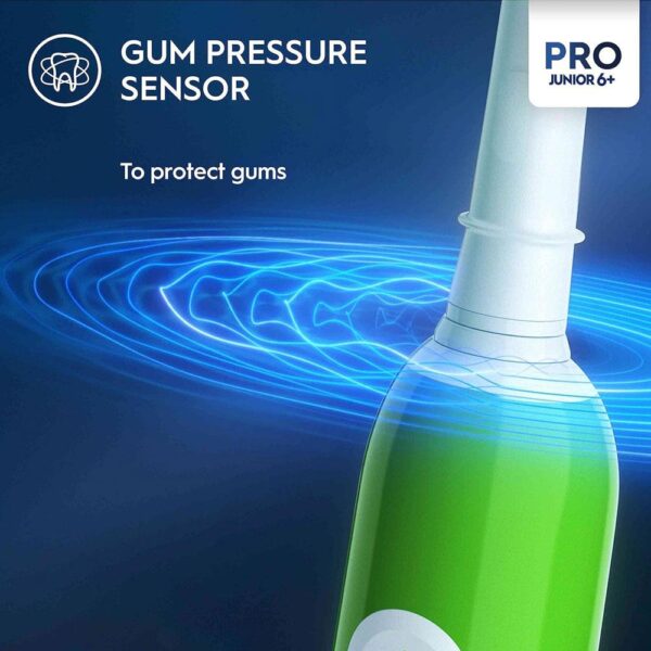 Oral-B Pro Junior Kids Electric Toothbrush 3 Modes With Kid-Friendly Sensitive Mode Ages 6+ - Green - Image 3