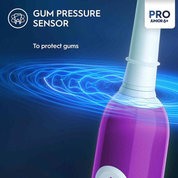 Oral-B Pro Junior Kids Electric Toothbrush 3 Modes With Kid-Friendly Sensitive Mode Ages 6+ - Purple - Image 4