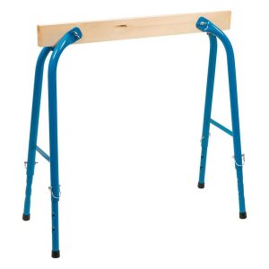 Silverline Wood Adjustable Trestle 150kg With Wood Cross Bar And 30mm Dia Tubes – Blue