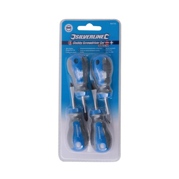 Silverline Stubby Screwdriver Set Slotted And Pozi - 4 Pieces - Image 3