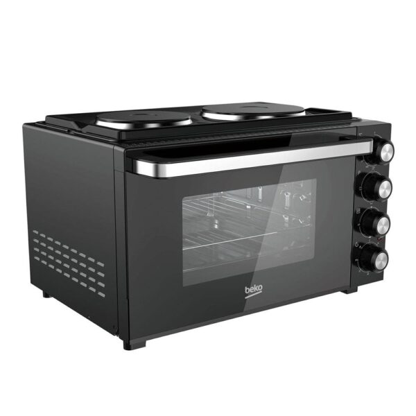Beko Mini Conventional Oven With Grill Hot Plate Drop Down Door 1500W 30 Litres - Black - Image 2
