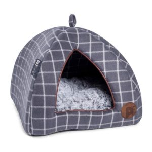 Petface Window Pane Check Soft And Cozy Igloo Cat Bed – Grey