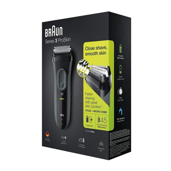 Braun Series 3 ProSkin 3000S Electric Shaver With Protection Cap Rechargeable Cordless Waterproof - Grey - Image 7