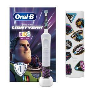 Oral-B Disney Lightyear Kids Electric Toothbrush 1 Tooth Brush Head And Travel Case With Stickers – White