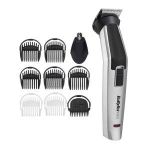 BaByliss Men 10-In-1 Titanium Multi Trimmer Face And Body Grooming Kit With Nose Trimmer Head – Silver/Black